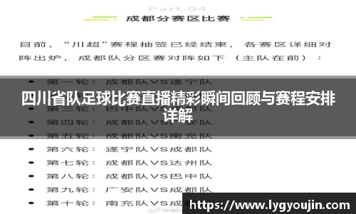 四川省队足球比赛直播精彩瞬间回顾与赛程安排详解